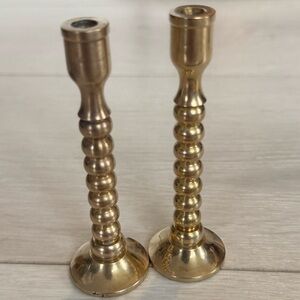 Vintage Brass Miniature Candlestick Candle Holders - Set of 2